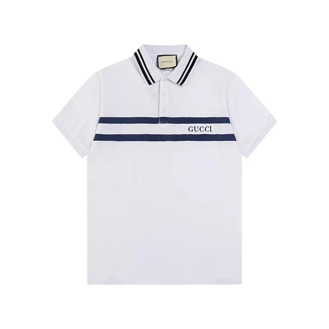 Gucci Logo Collar Cotton Piqué Polo Shirt White
