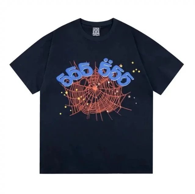 Sp5der 555555 Angel Number Web T-Shirt Navy